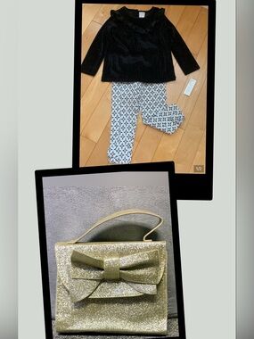 🧑‍🎄🎅Christmas in July Sale🧑‍🎄🎅Rachel Zoe 3T 2 pce NWT & Gold Glitter Kids Bag